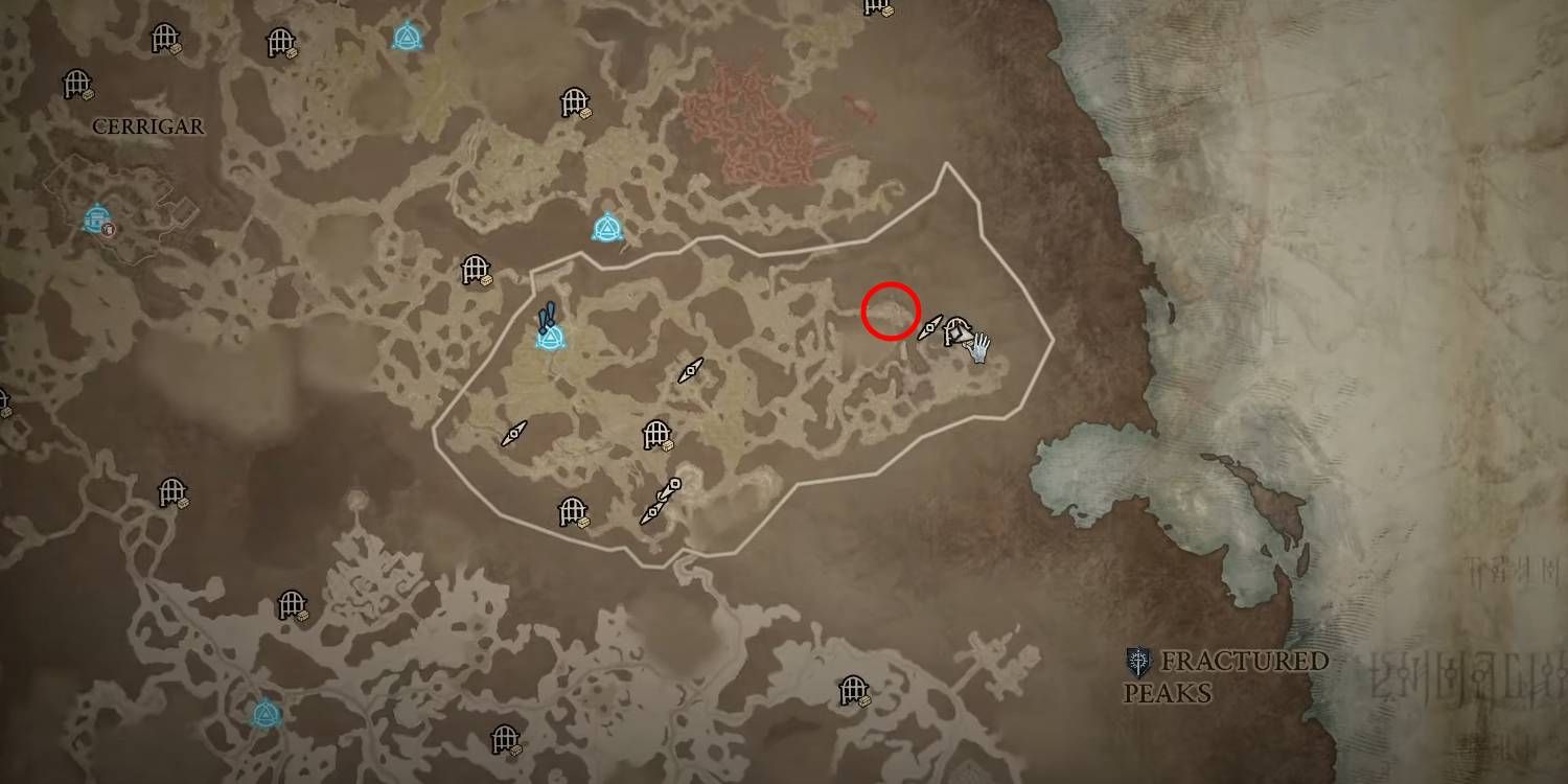 Diablo 4 Gaspar Stillbian Rare Elite Enemy Location Marked on map in Red Circle