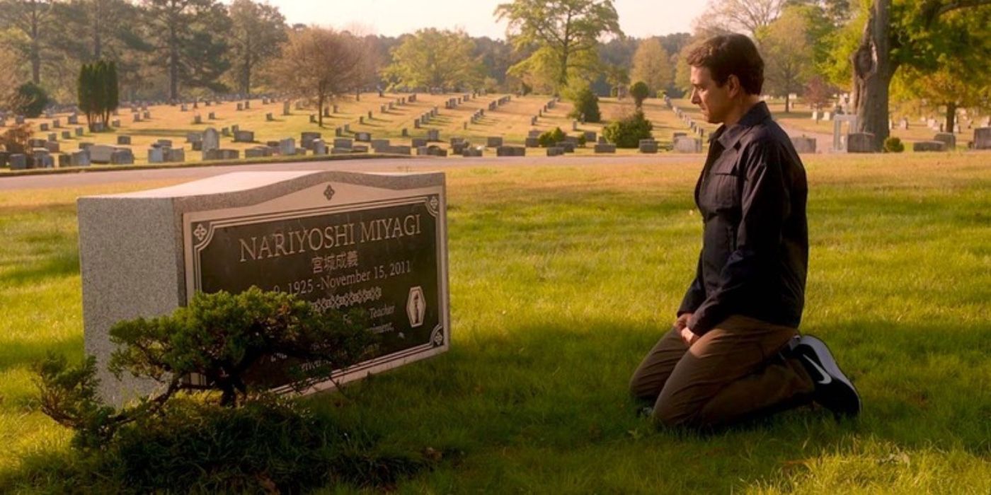 Daniel LaRusso at Mr. Miyagi's grave in Cobra Kai