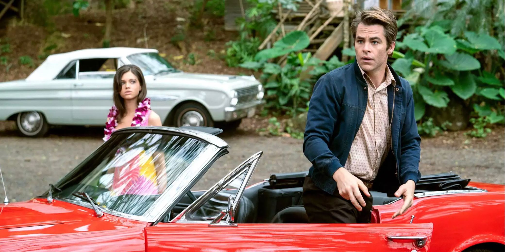 India Eisley and Chris Pine get out of a car in I Am The Night