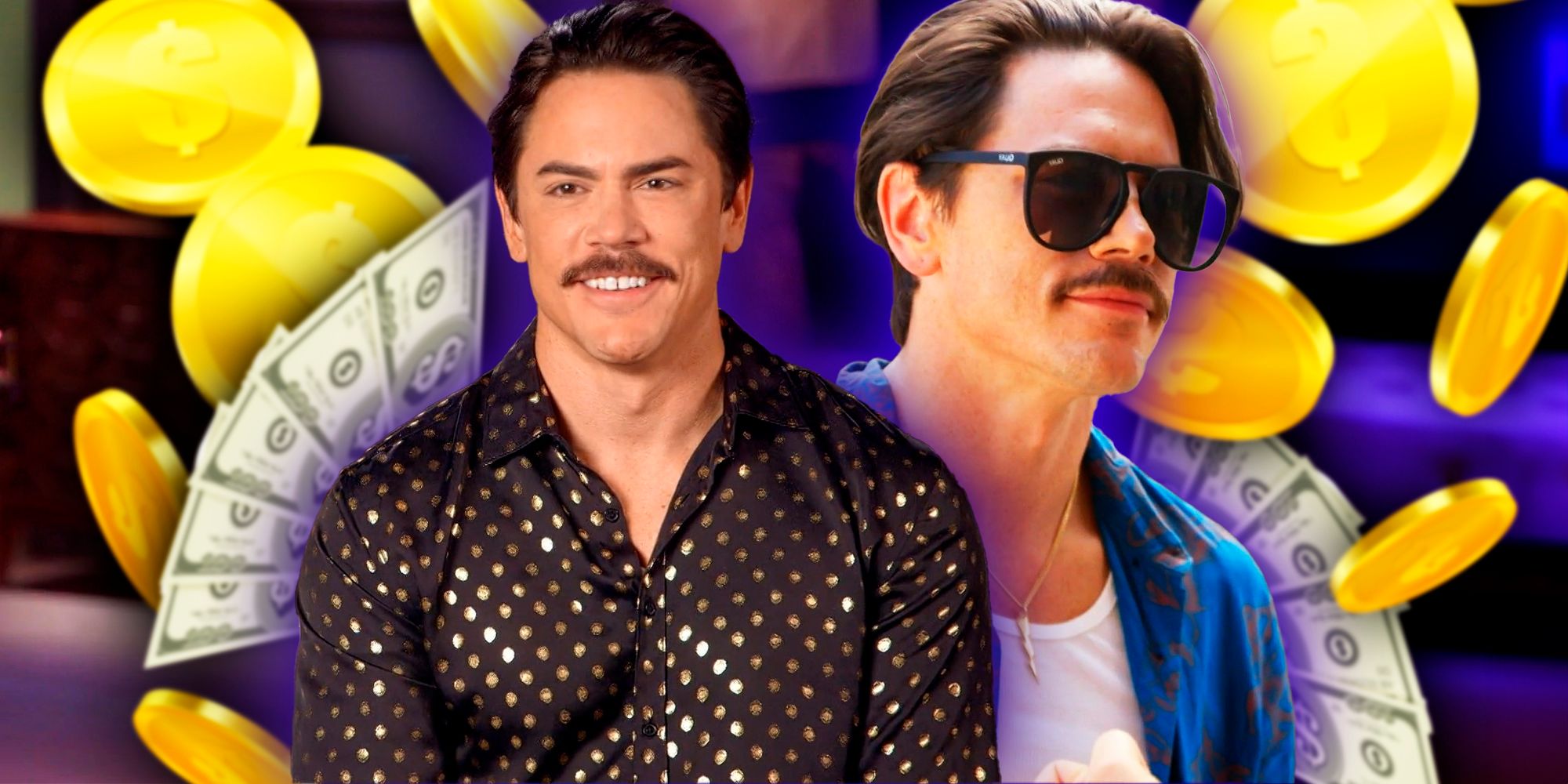 tom sandoval montage with money in background from vanderpump rules