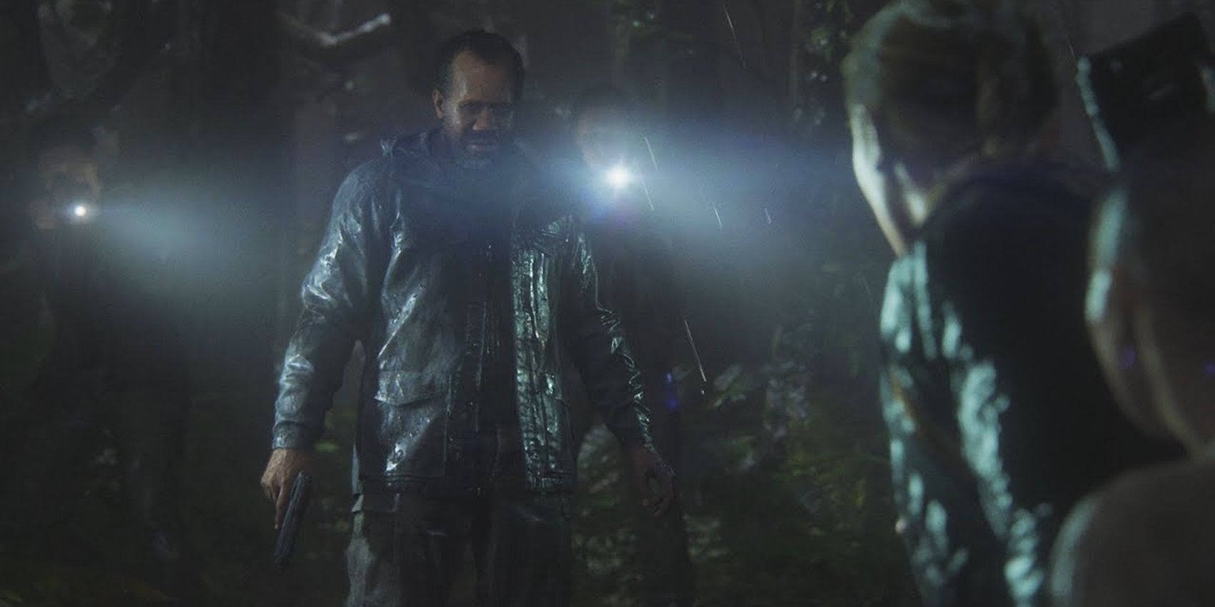 Isaac confronts Abby in the woods in The Last of Us Part II