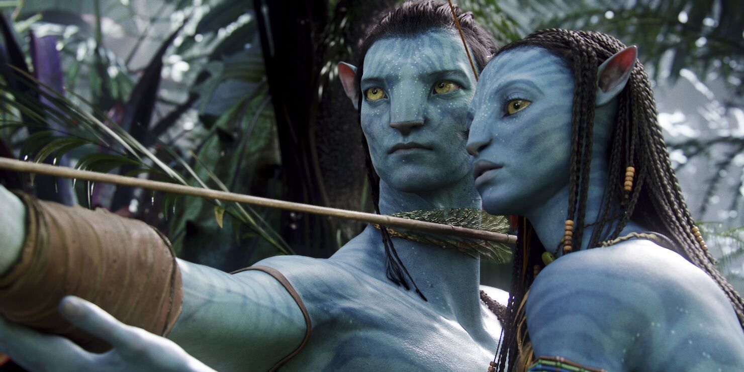 Jake and Neytiri in the jungle in Avatar