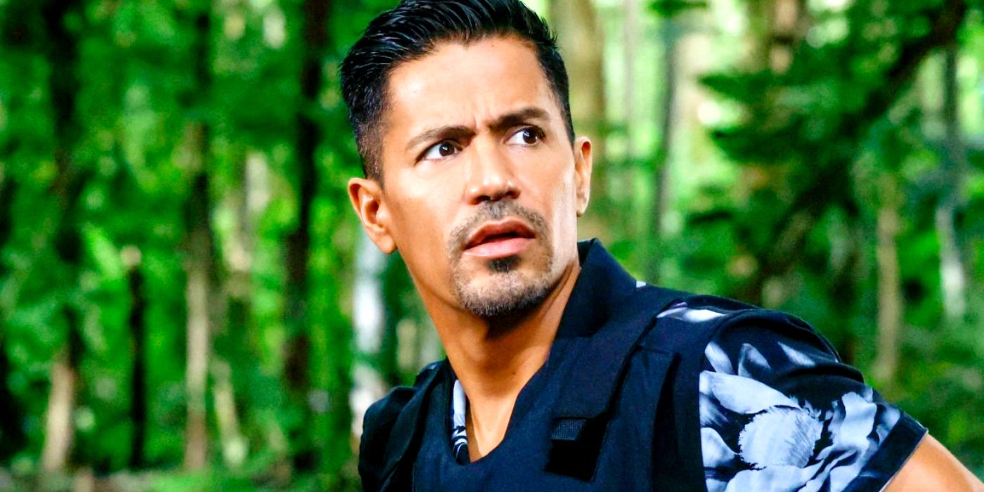 Jay Hernandez as Thomas Magnum in the forest in Magnum P.I. 