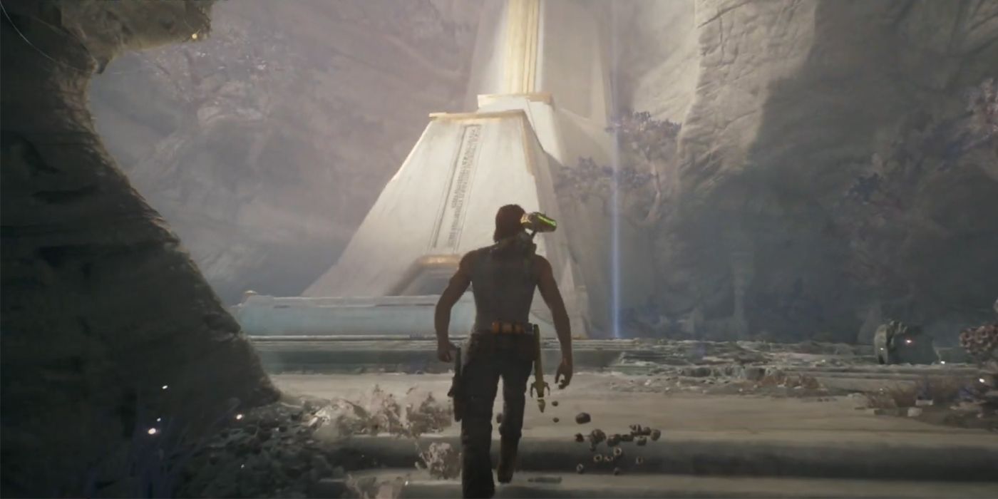 Cal mendekati sebuah kuil di Tanalorr di Star Wars Jedi: Survivor