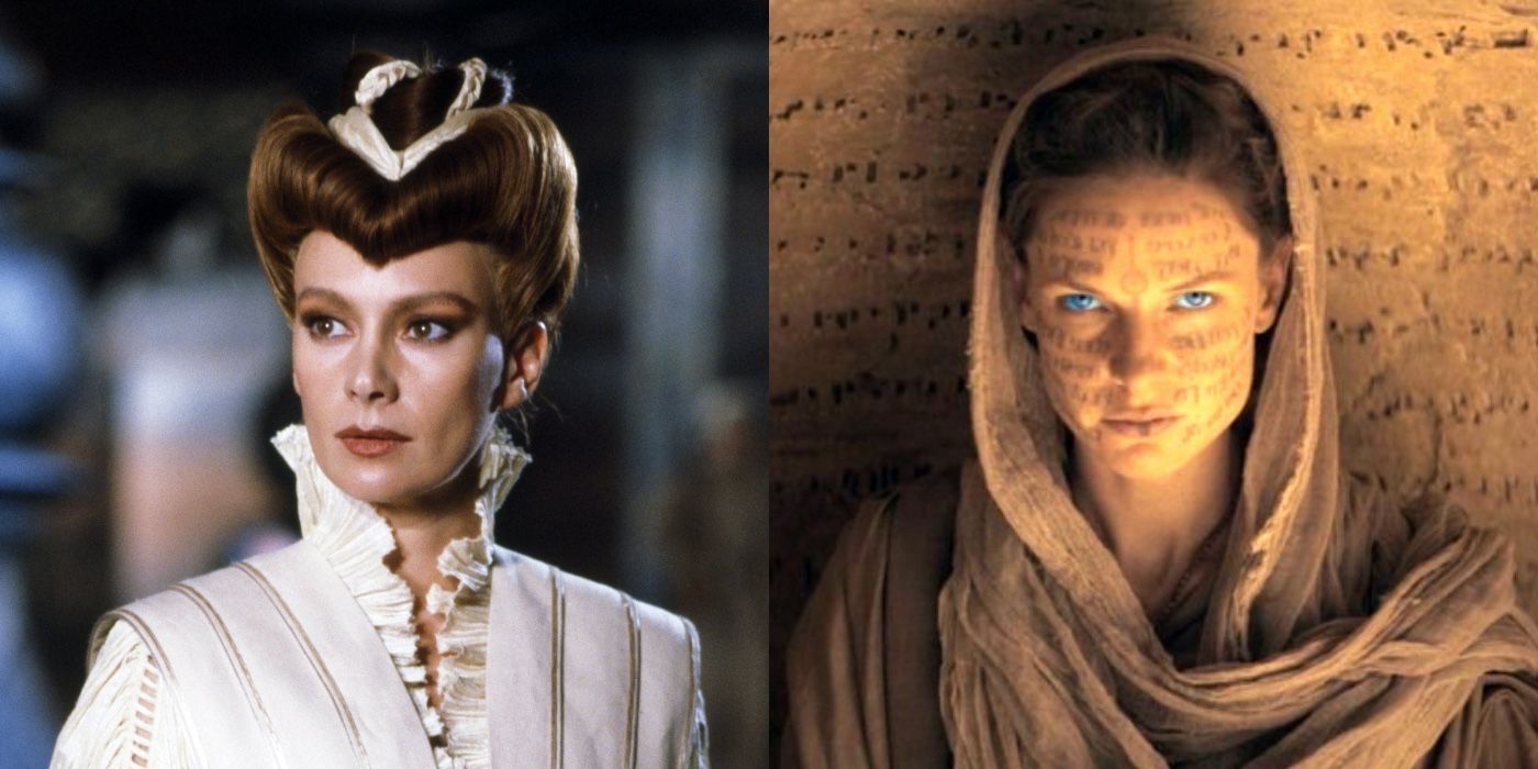 Split image of Lady Jessica in Dune 1984 and Dune 2021