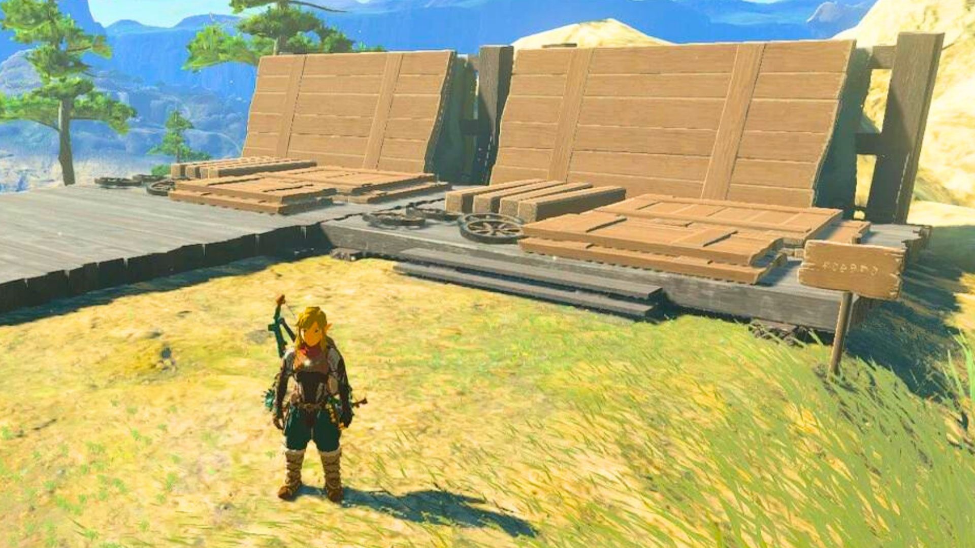 Link next to wood materials in Zelda TOTK
