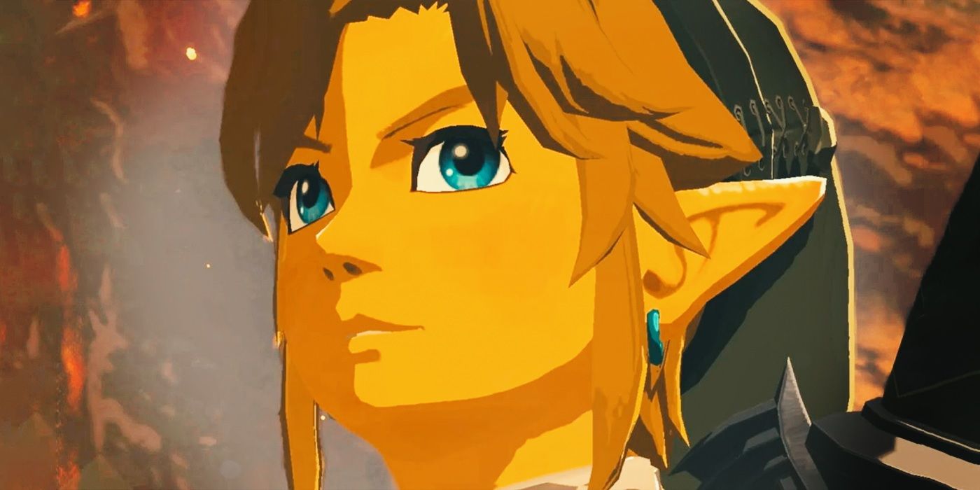 Tampilan dekat wajah Link di Zelda: Air Mata Kerajaan