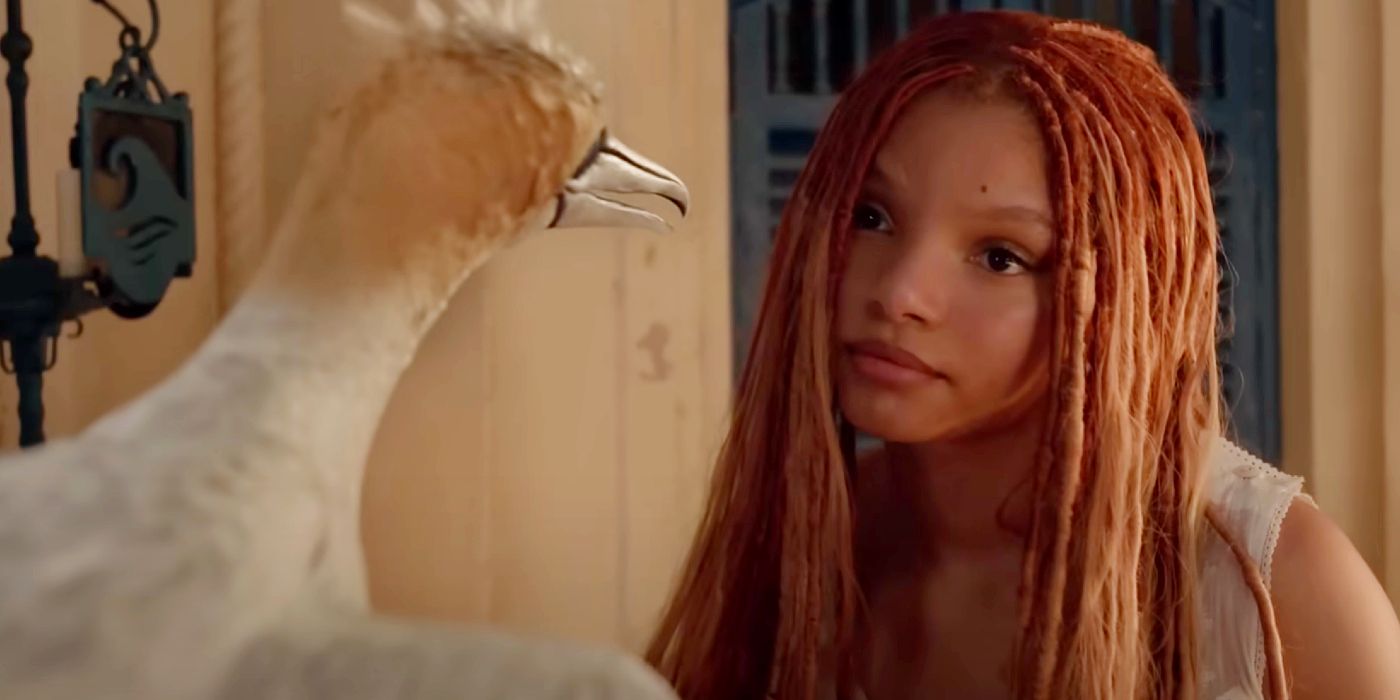 Halle Bailey's Ariel and Scuttle in The Little Mermaid.