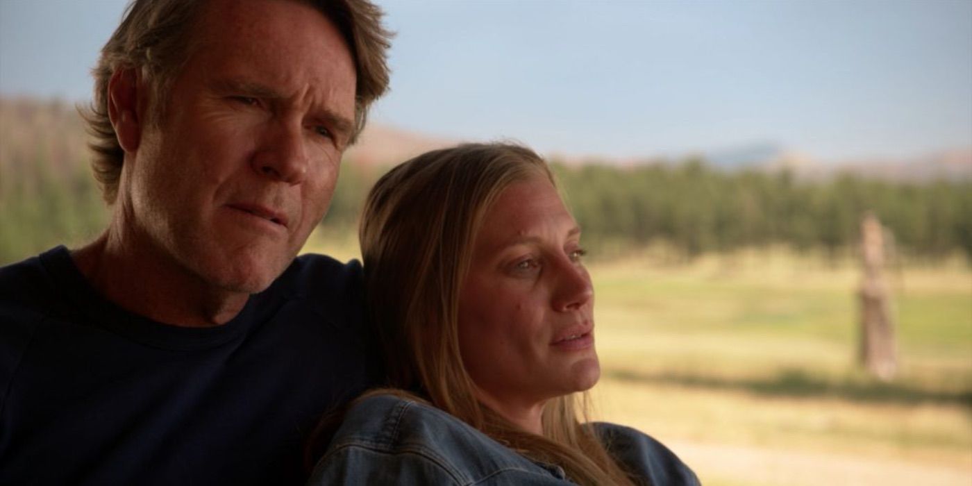 Vic lays in Walt's arms in Longmire 