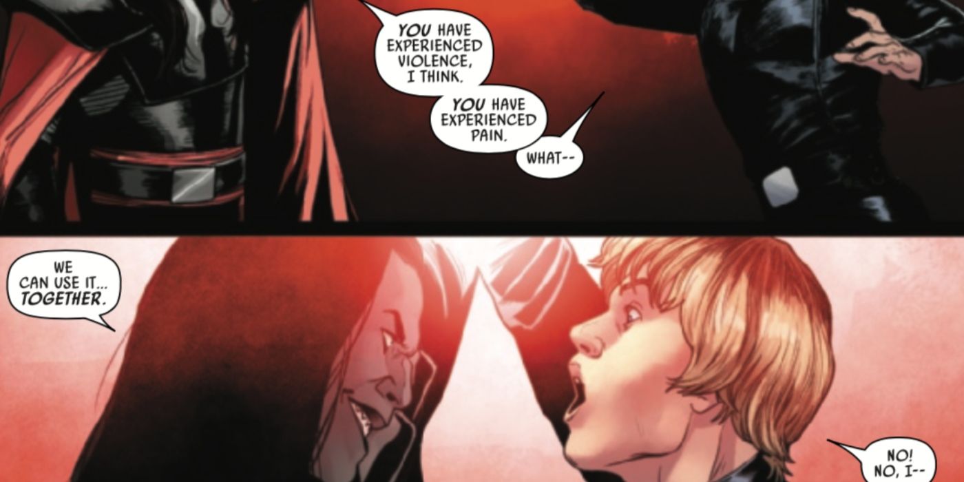 Luke Skywalker facing a dead Sith.