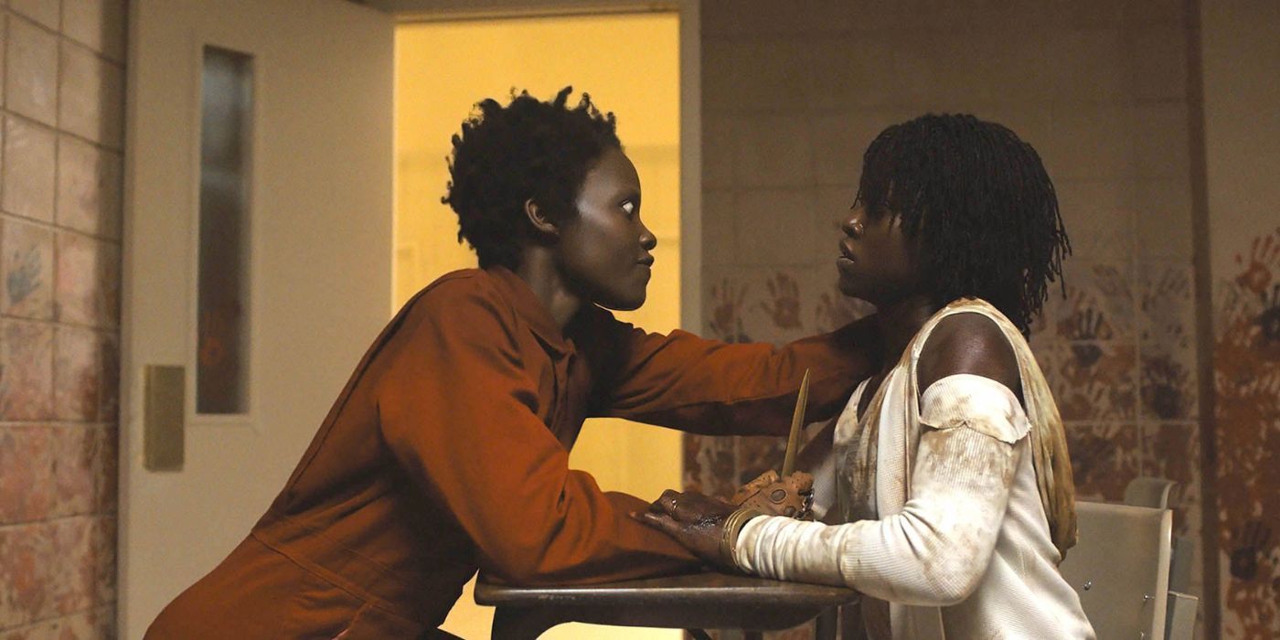 Lupita Nyong'o's characters, Red and Adelaide, fight each other at the end of Jordan Peele's Us