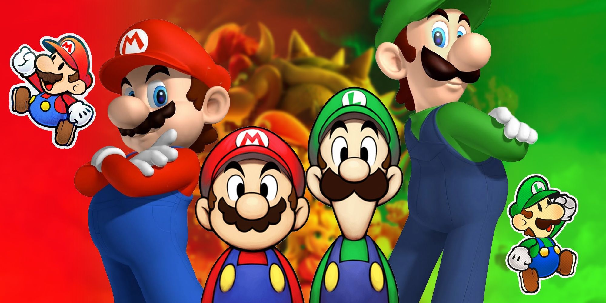 Mario y Luigi tal como aparecen en los juegos de rol Mario & Luigi y Paper Mario