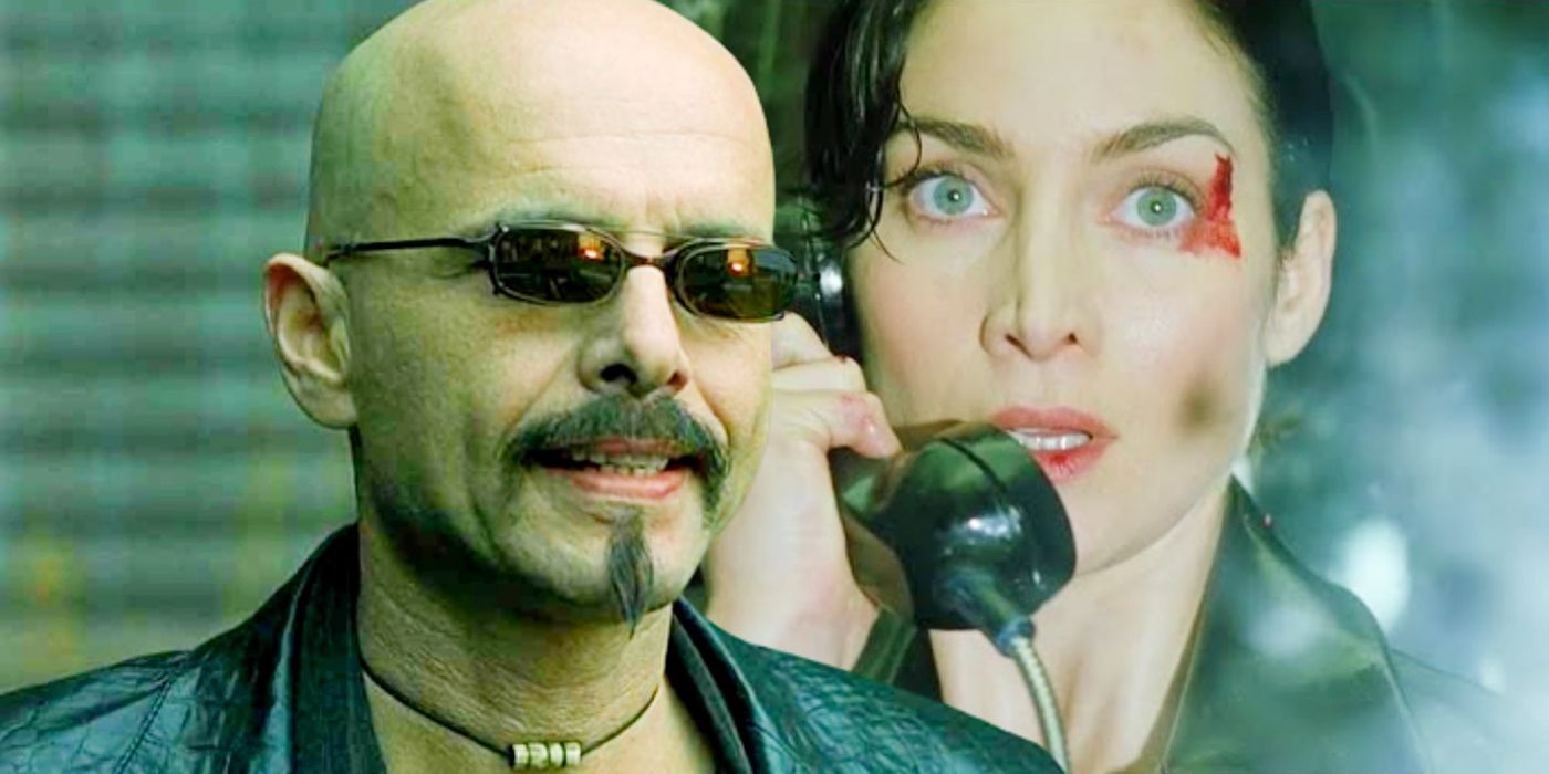 Custom image of Joe Pantoliano as Cypher and Carrie-Anne Moss as Trinity in The Matrix.