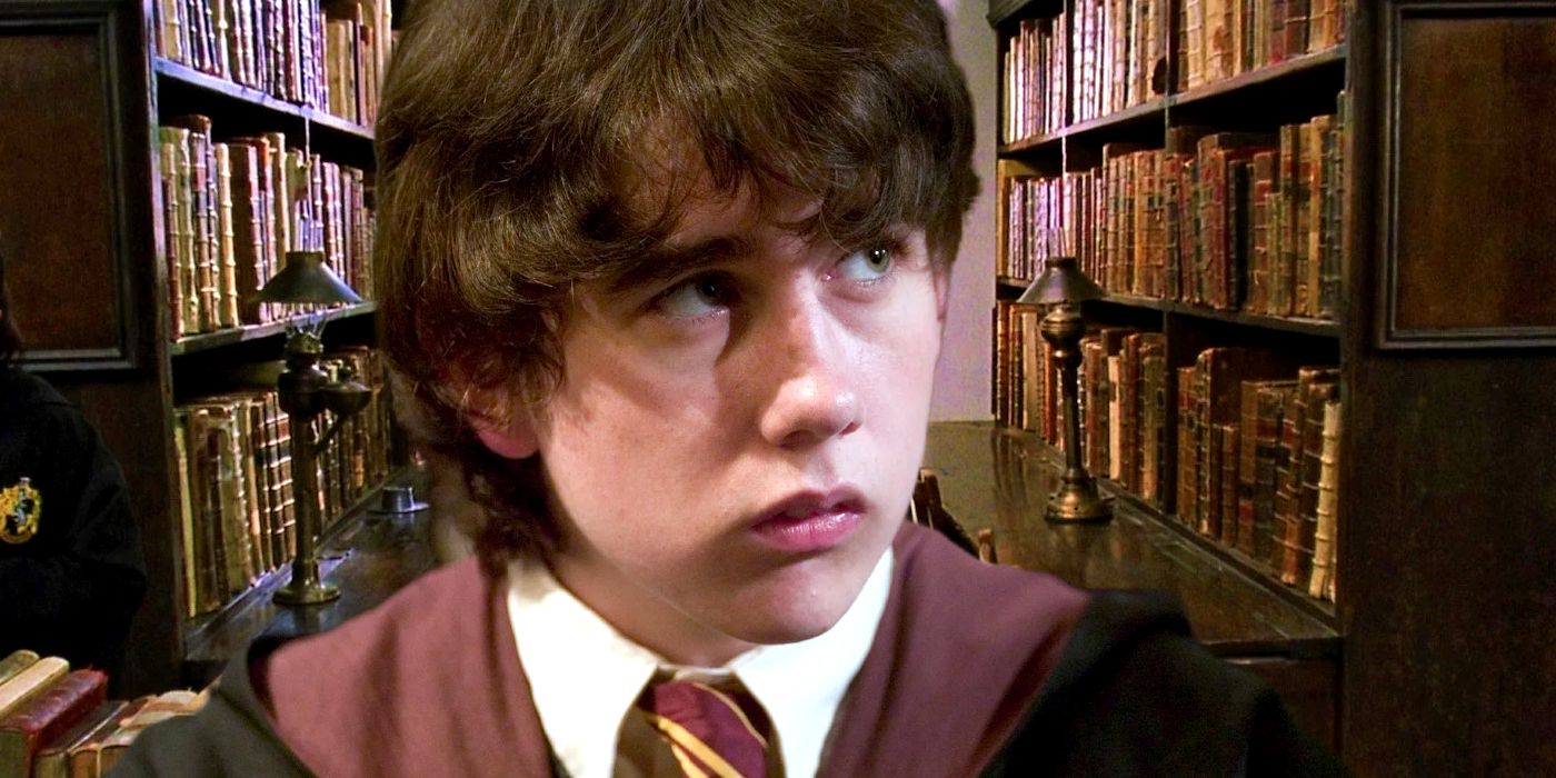 Matthew Lewis as Neville in Front of the Hogwarts Library