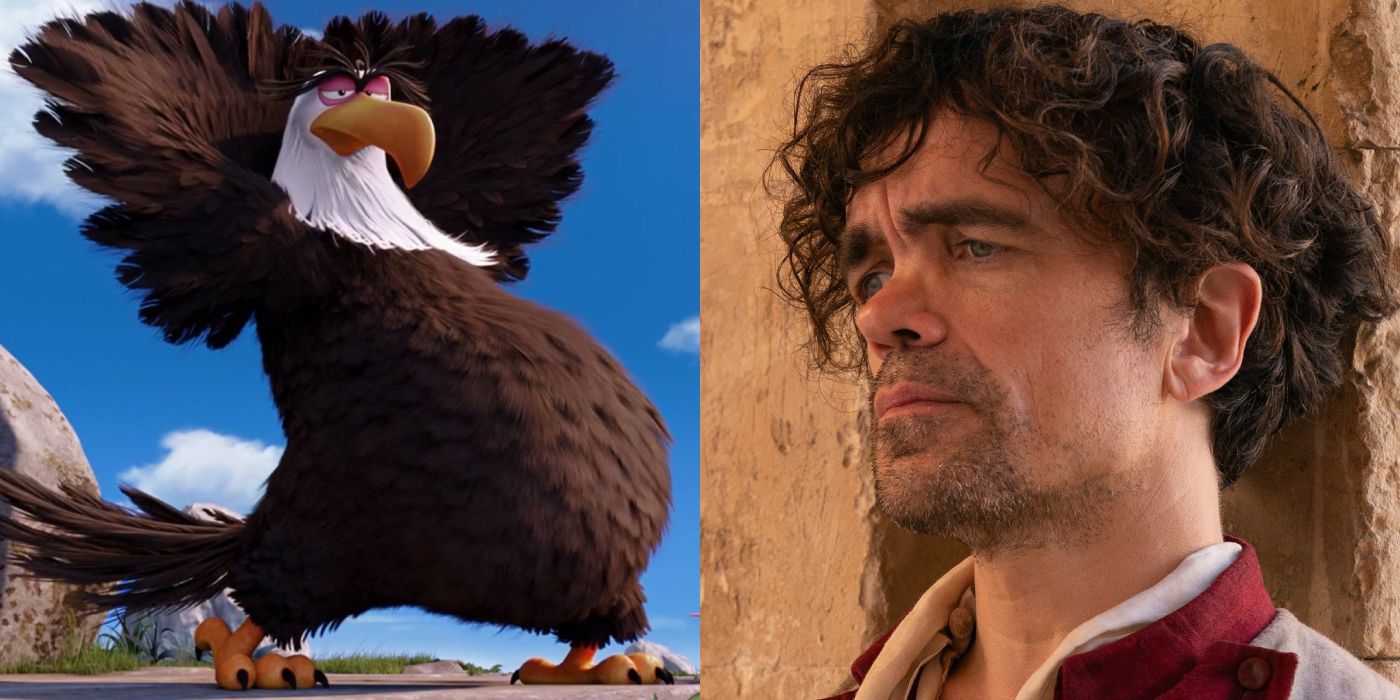 The Mighty Eagle is next to the voice actor Peter Dinklage.