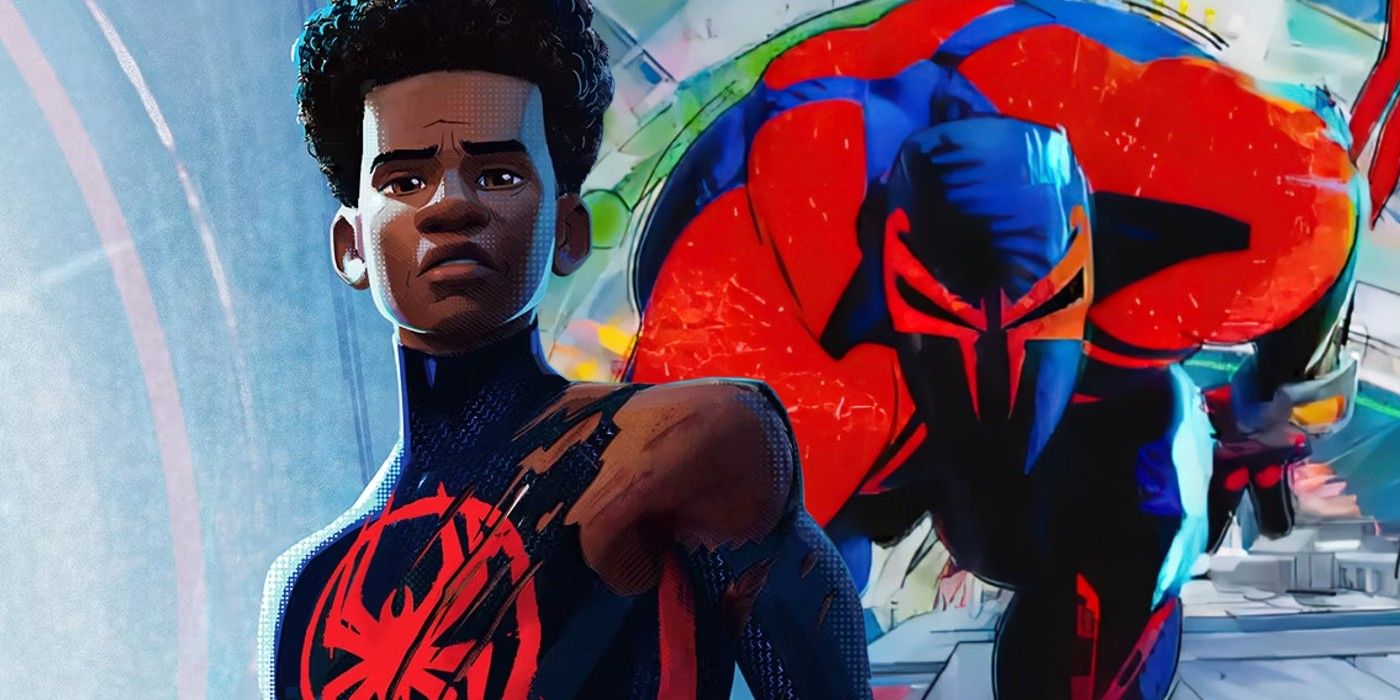Miles and Spider-Man 2099 in Spider-Man Across the Spider-Verse