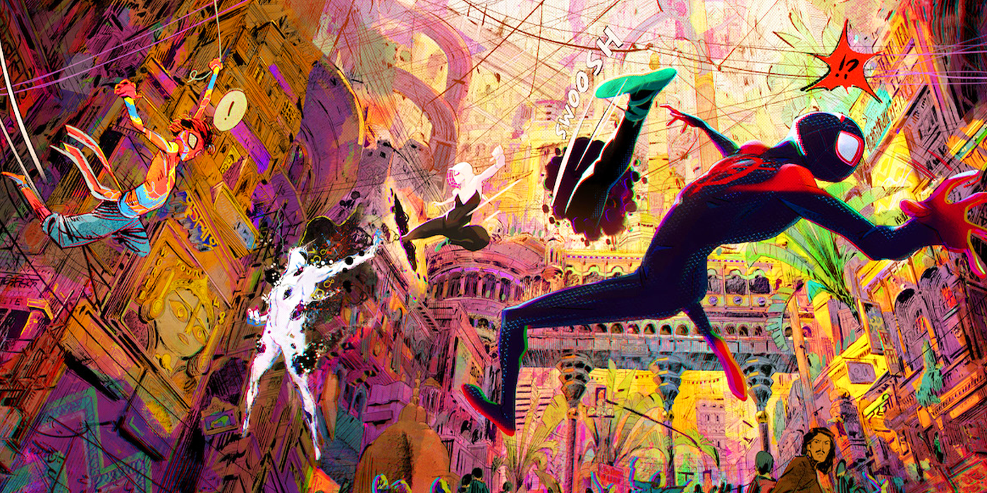miles morales and pavitr prabhakar fighting the spot in across the spider-verse