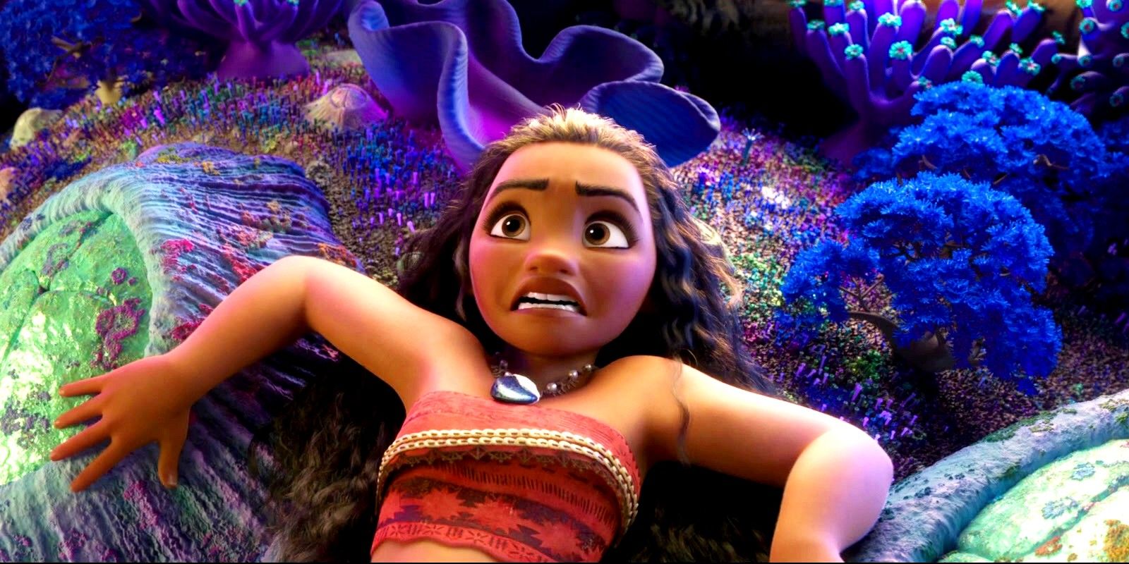 Moana looking scared while at land in Moana