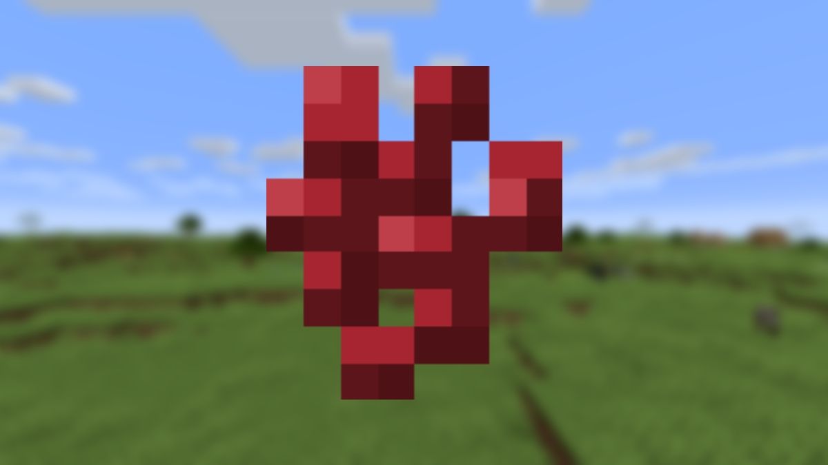 A view of a lower wart against a blurry background of some plains in Minecraft