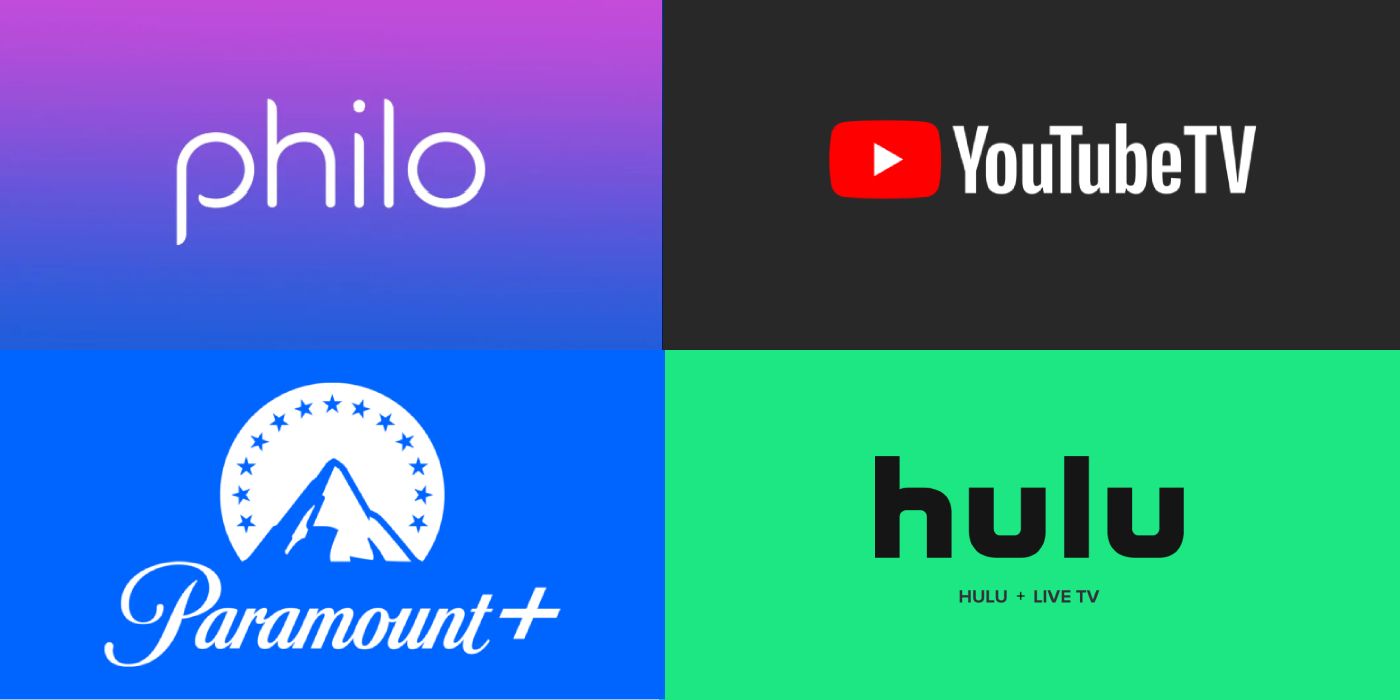 Logos for Philo, YouTube TV, Paramount+, and Hulu