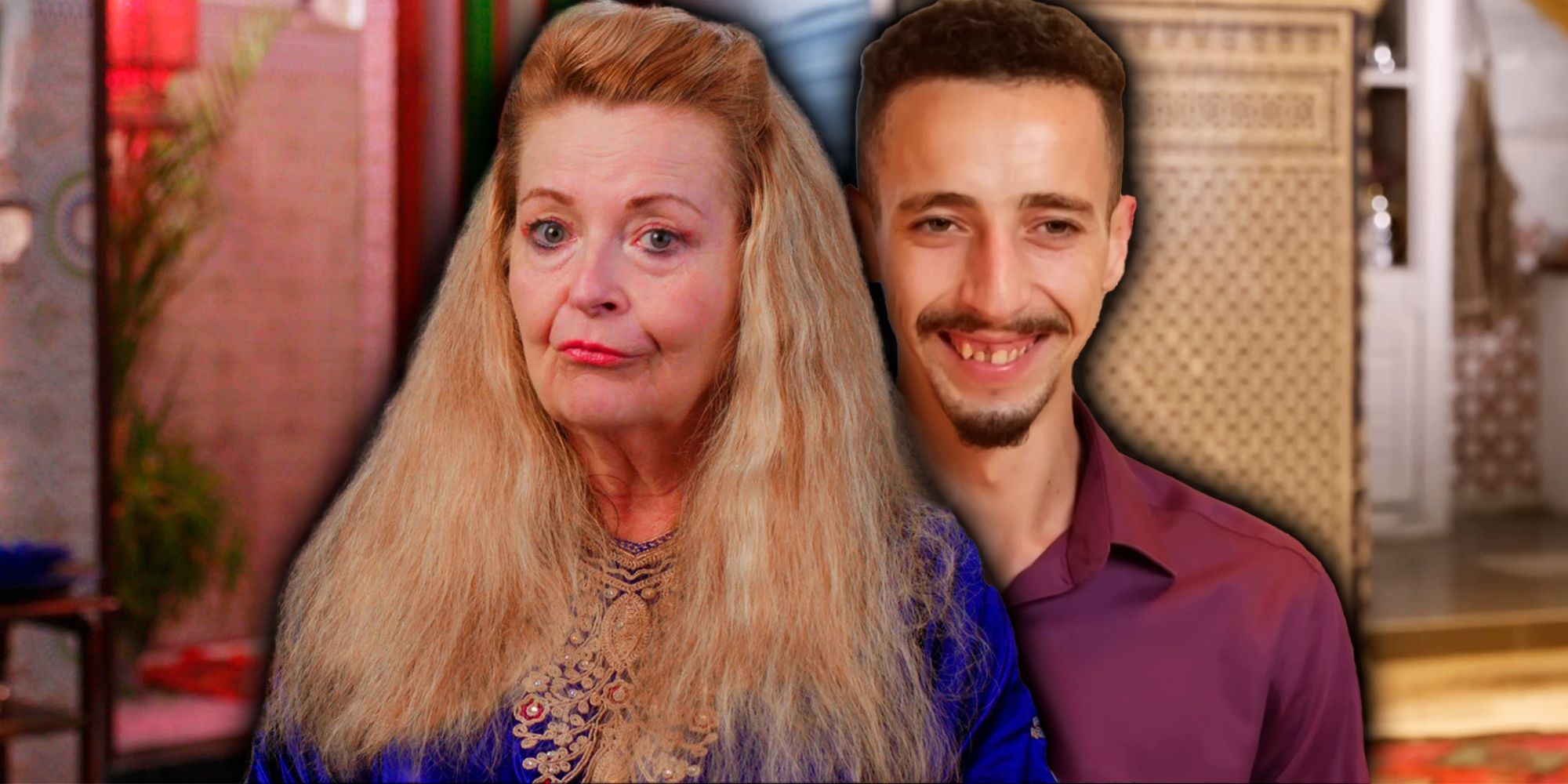 90 Day Fiance's Debbie looking serious and Oussama smiling