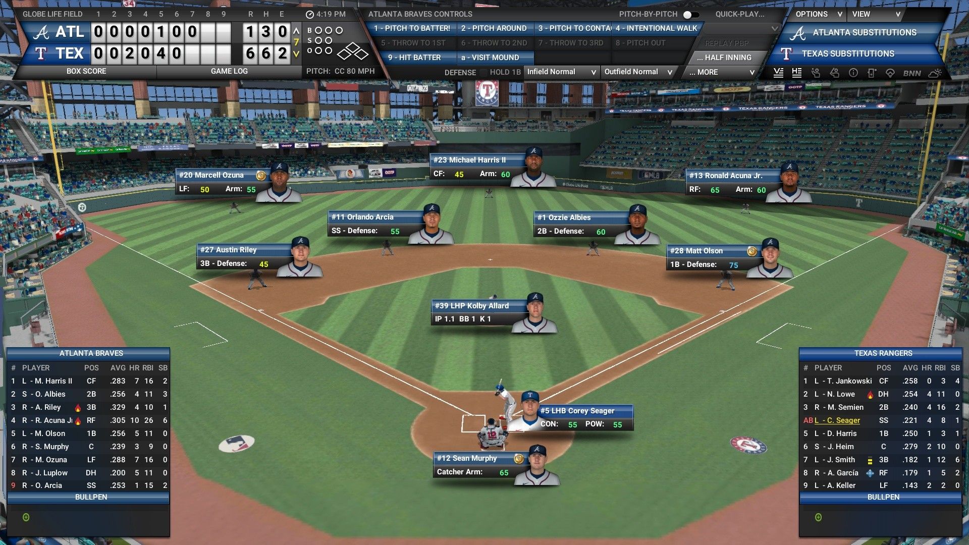 OOTP Baseball Management Screen for the Atlanta Braves.