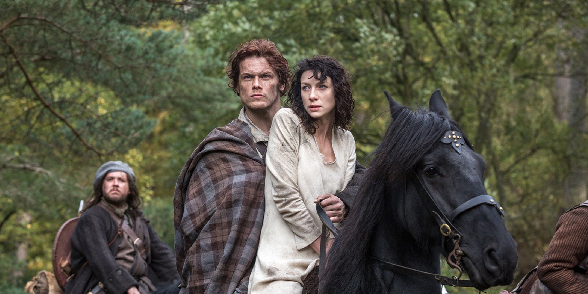 Jamie and Claire on horseback in Season 1 of 'Outlander'