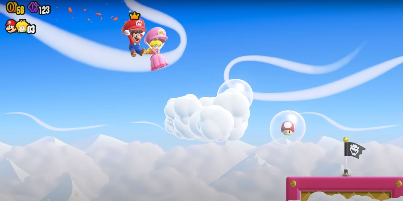 Parachute Hat Mario and Peach In Super Mario Bros Wonder