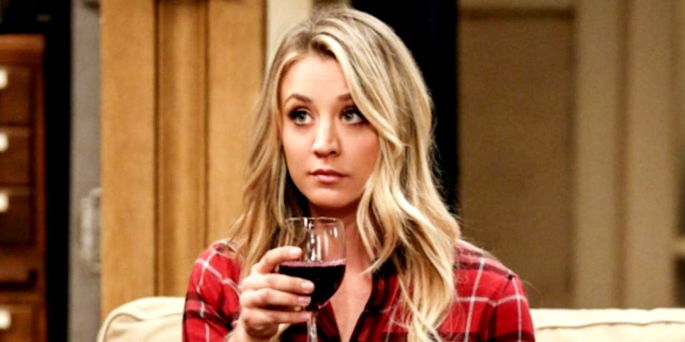 Penny with a glass of wine in The Big Bang Theory