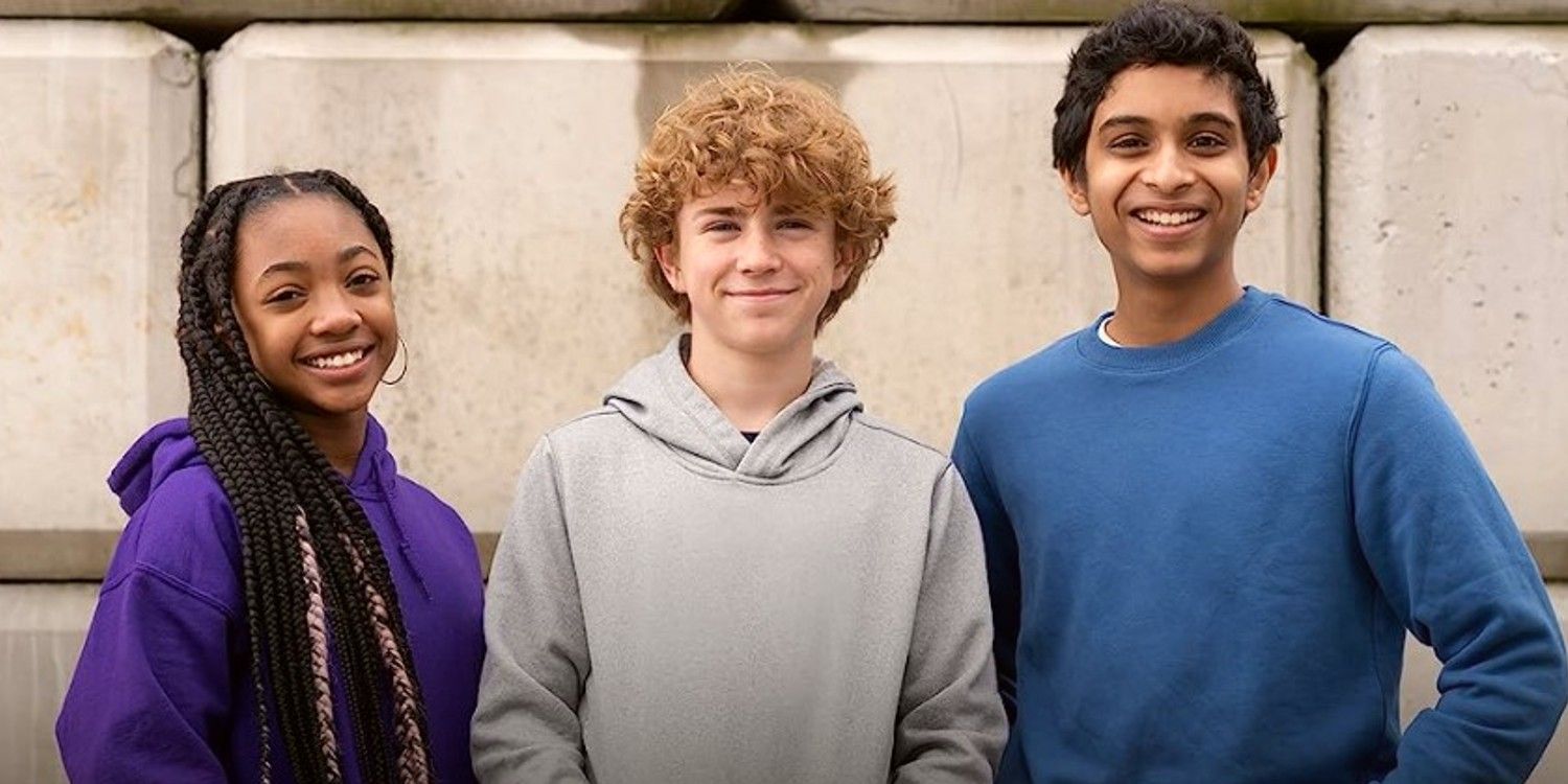 Leah Jeffries, Walker Scobell, and Aryan Simhadri on the set of Percy Jackson and the Olympians season 1