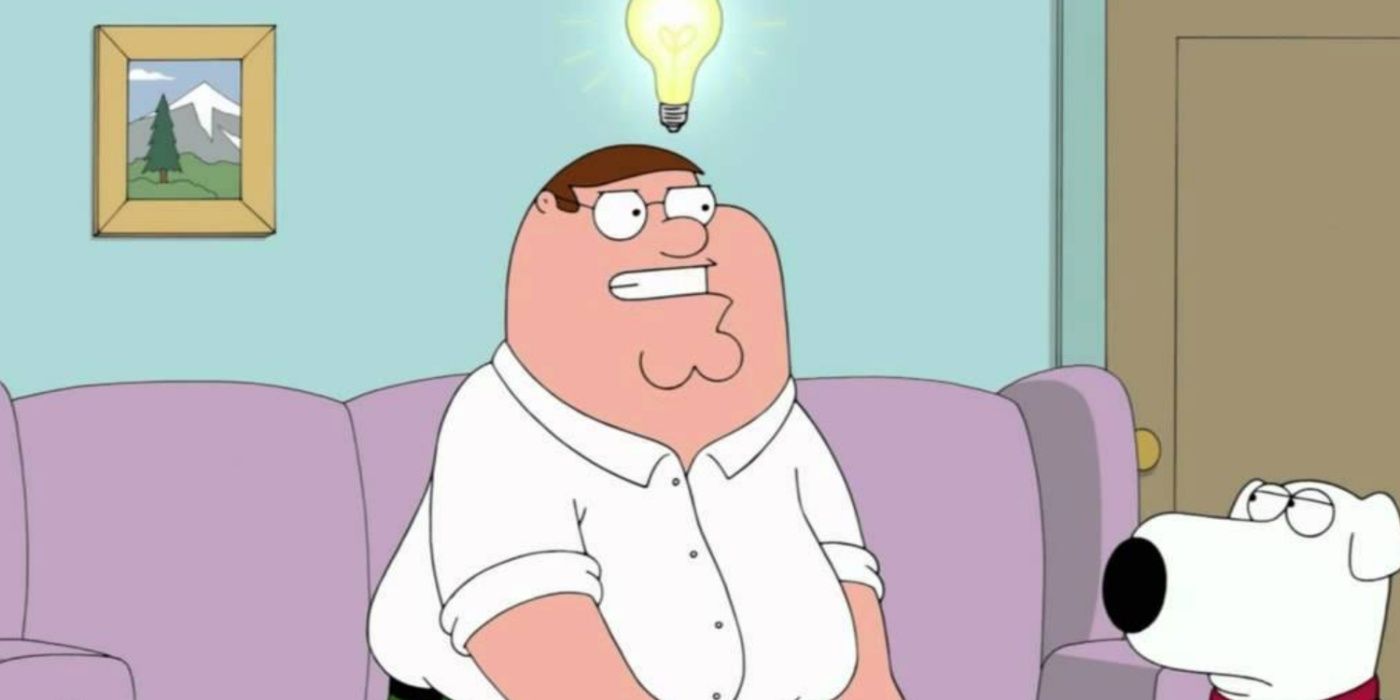 Peter Griffin with a light bulb above his head in Family Guy