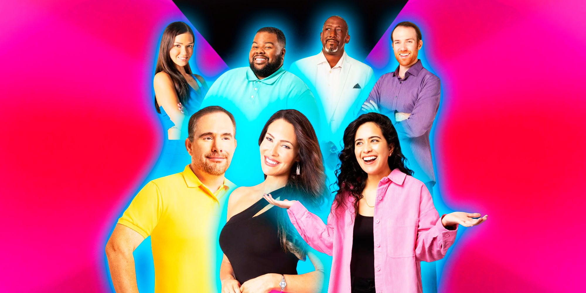  90 Day Fiancé: Before The 90 Days Season 6 group shot of cast with hot pink background