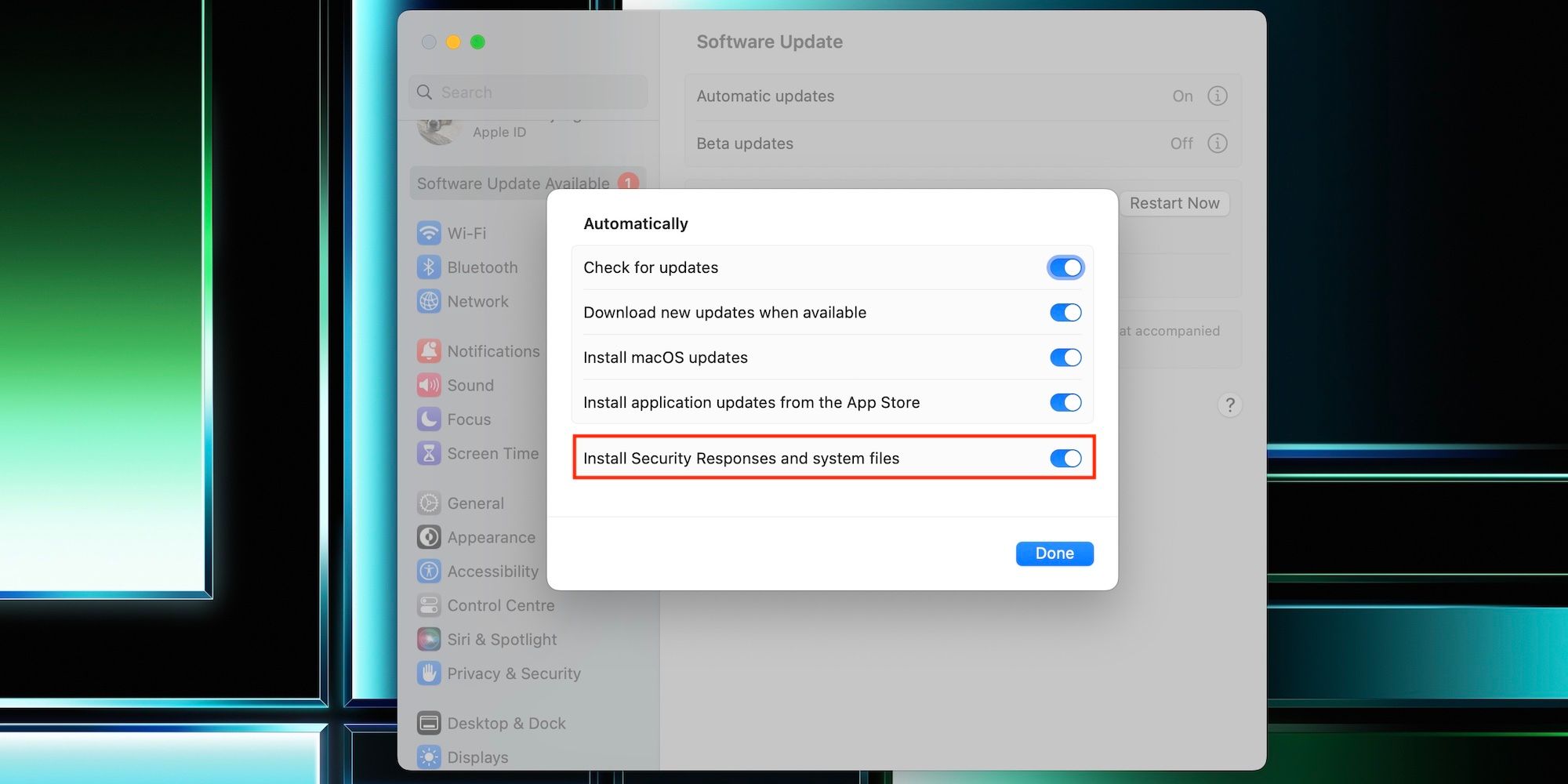 Rapid Security Response settings on Mac
