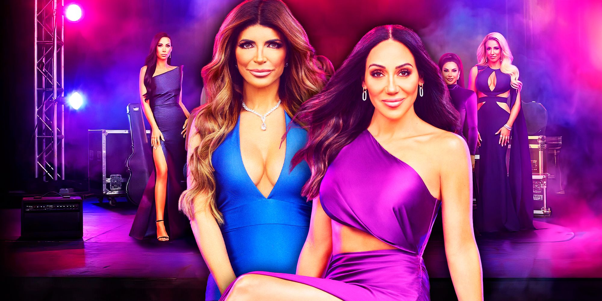 real housewives of new jersey montage teresa and melissa in bright dresses smiling