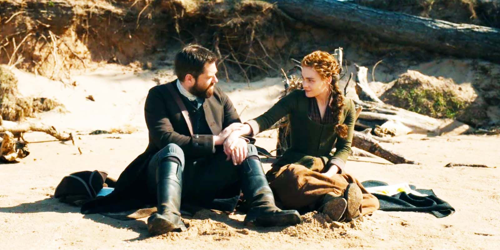 richard rankin as roger mackenzie and sophie skelton as brianna mackenzie in outlander season 7