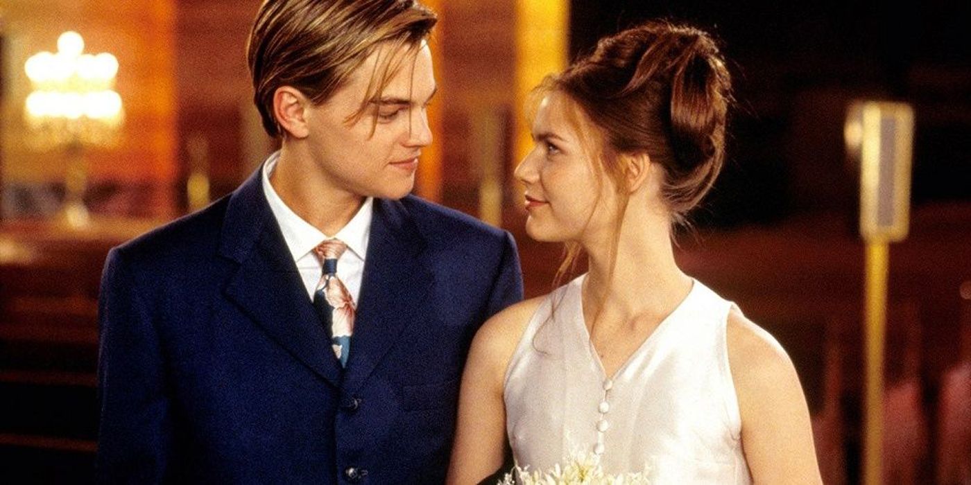 Romeo and Juliet together at their wedding in the 1996 movie