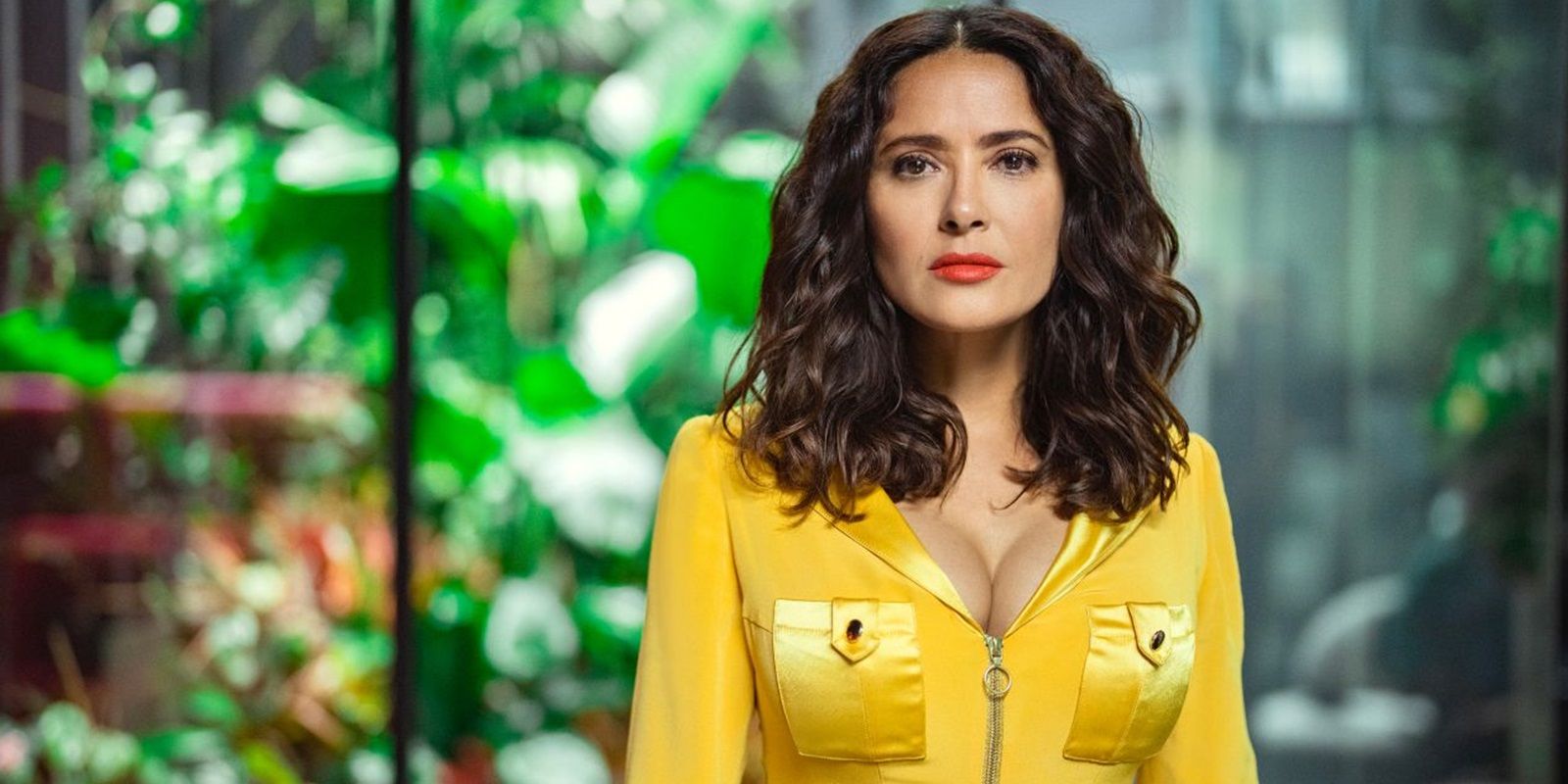 Salma Hayek in a yellow jacket in Black Mirror