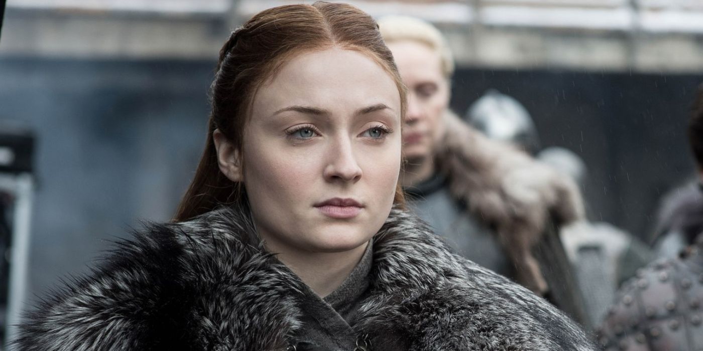 Sansa Stark is looking serious in Winterfell in Game of Thrones.