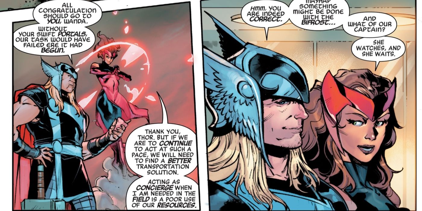 Scarlet Witch speaking with Thor.