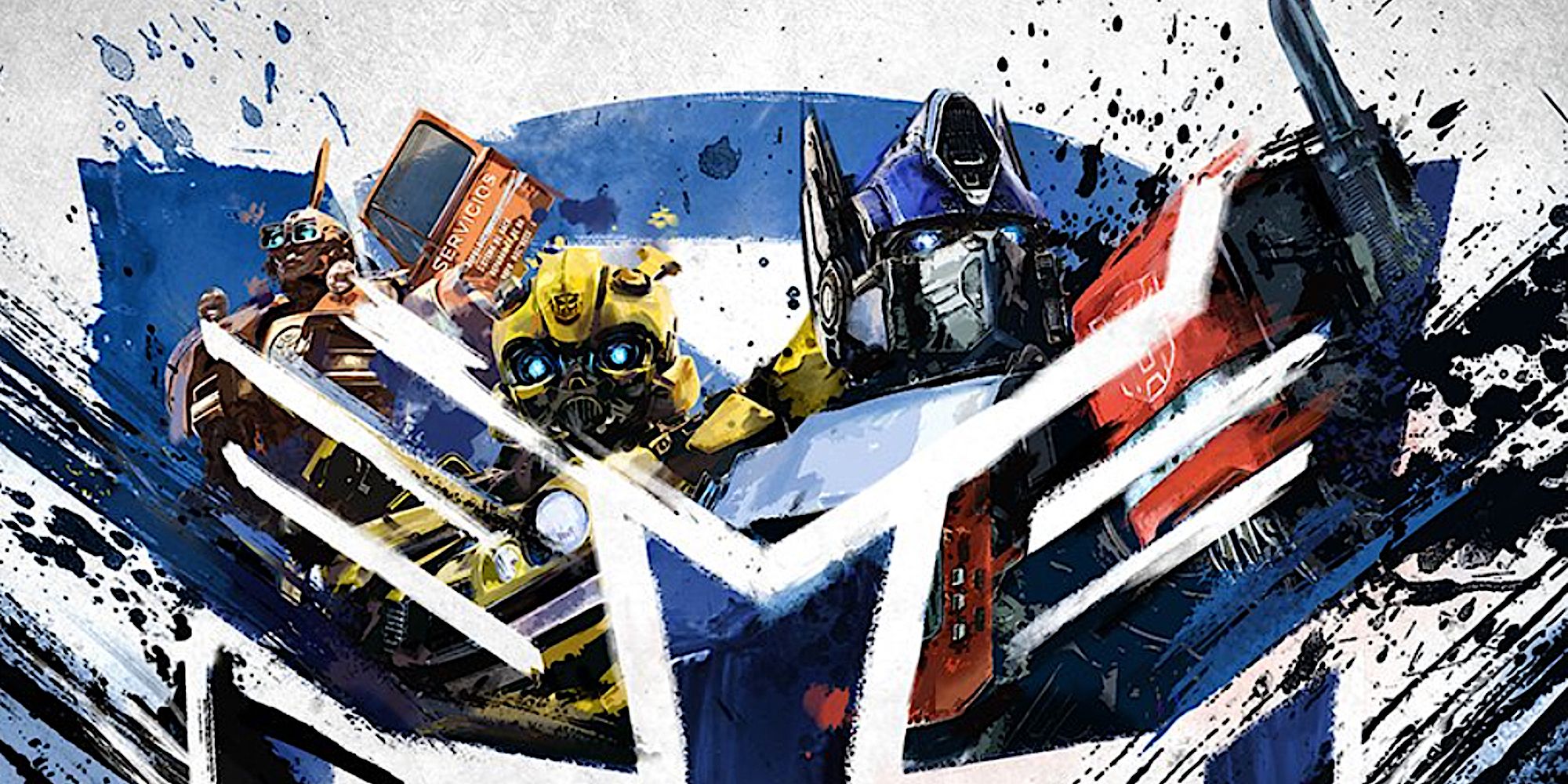 Transformers Rise of the Beasts stylized Autobots poster featuring Optimus Prime and Bumblebee
