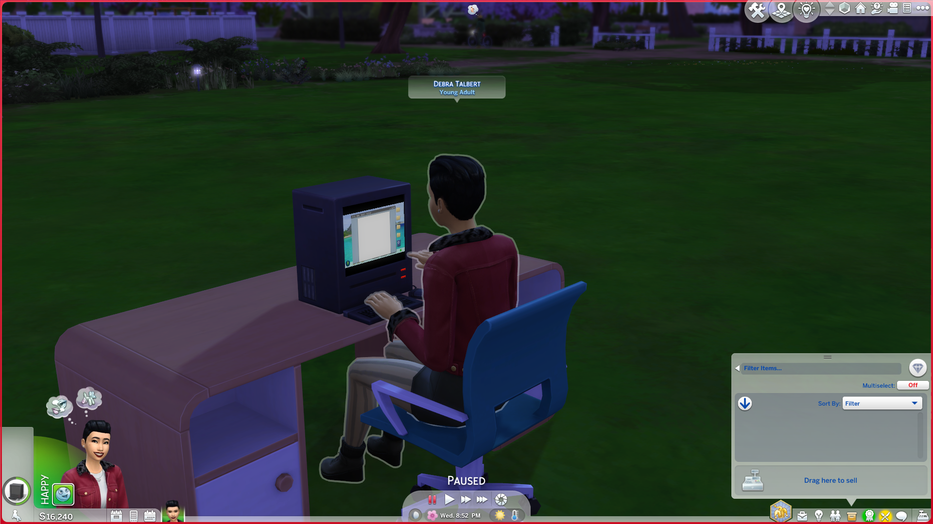 Sim usando um computador no Sims 4