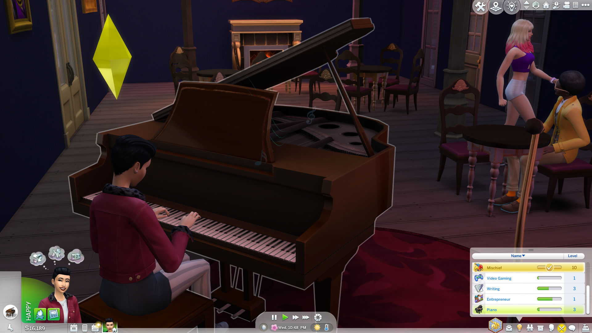 سيمز يعزف على البيانو في لعبة Sims 4