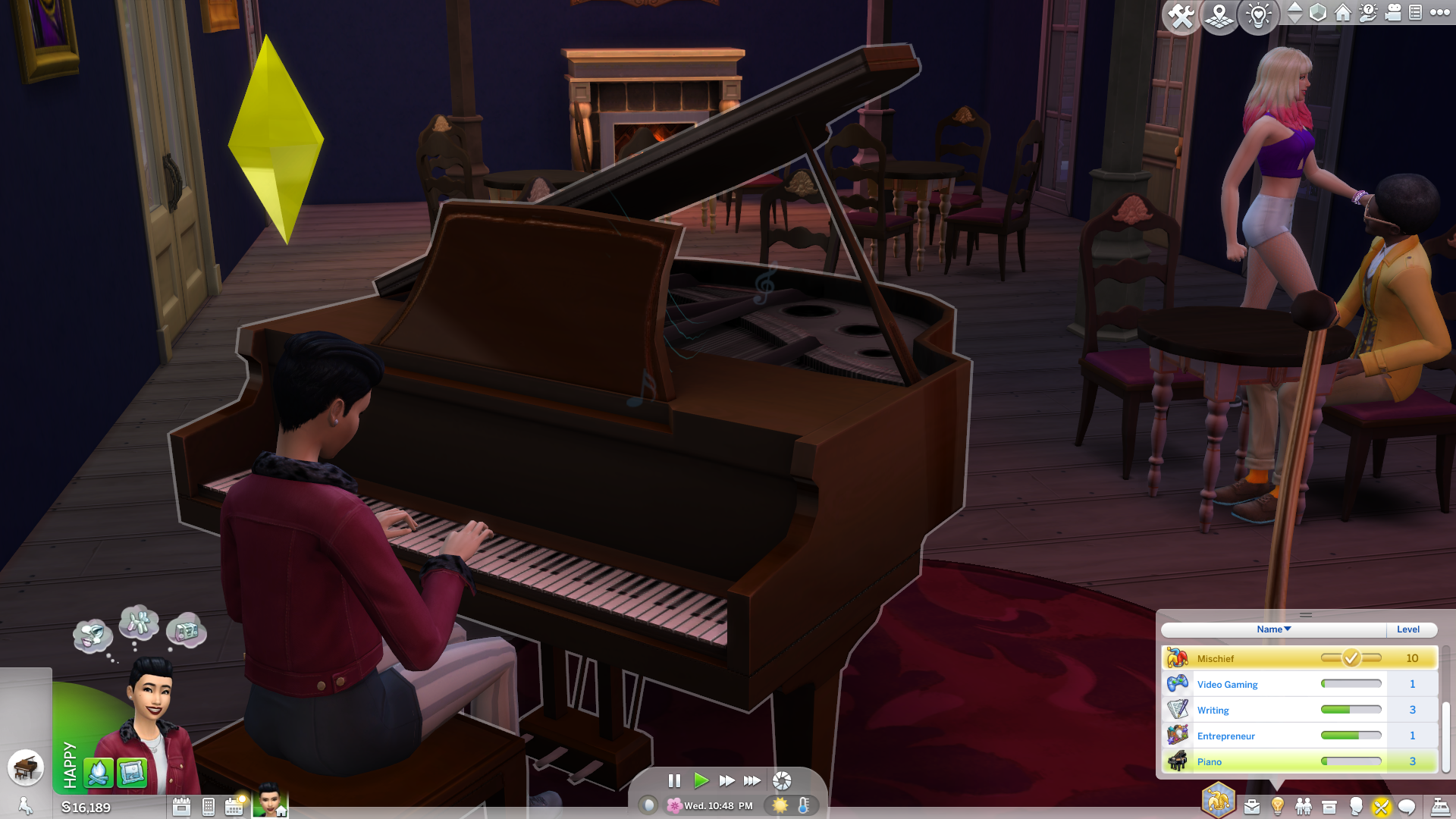 Sim bermain piano di Sims 4