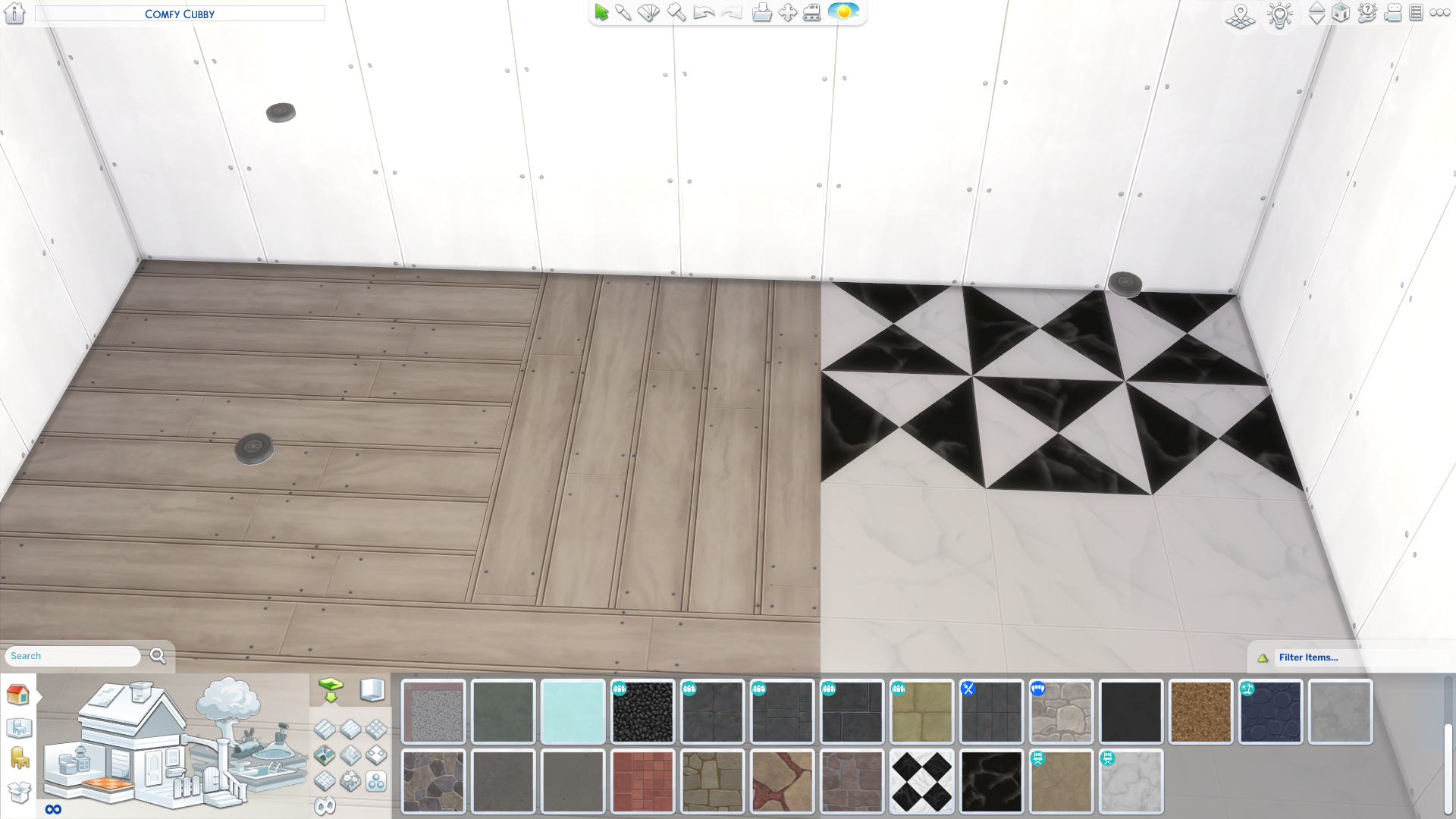Different custom floor patterns in The Sims 4