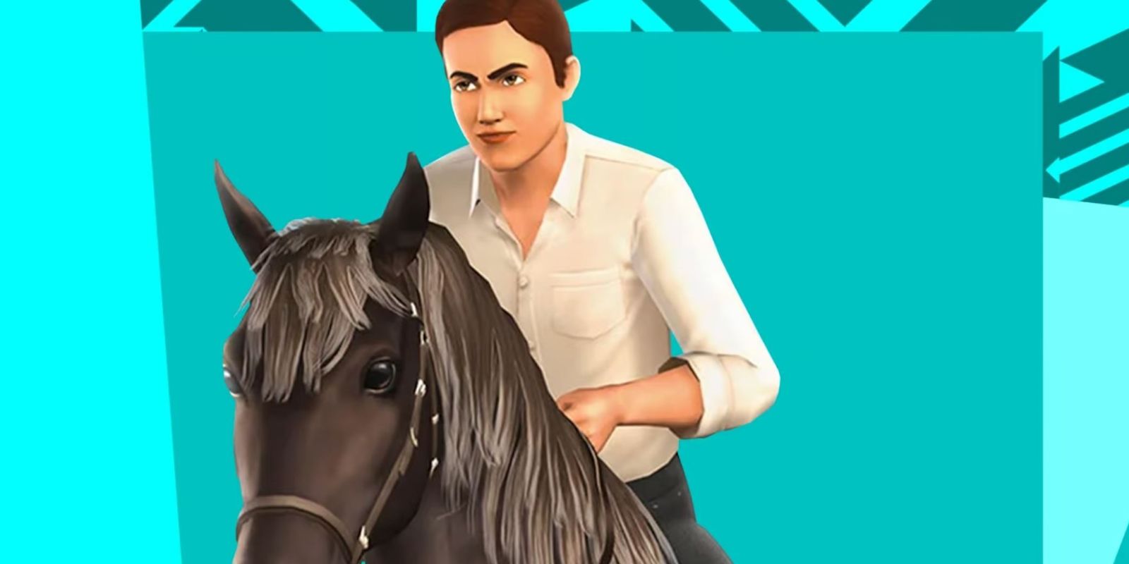 Sims 4 Horse Ranch membocorkan gambar dengan seorang Sim menunggang kuda coklat