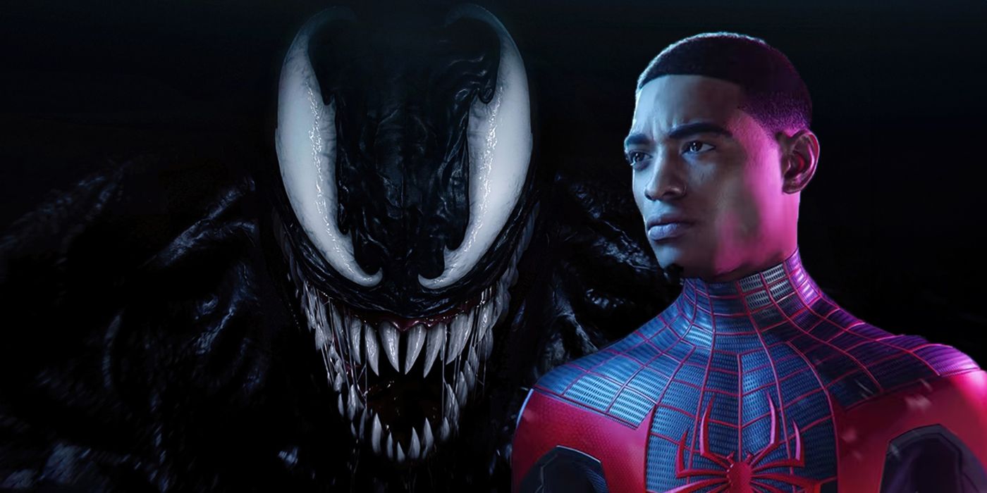 Marvel's Spider-Man 2's Venom looms in the shadows behind an unmasked Miles Morales