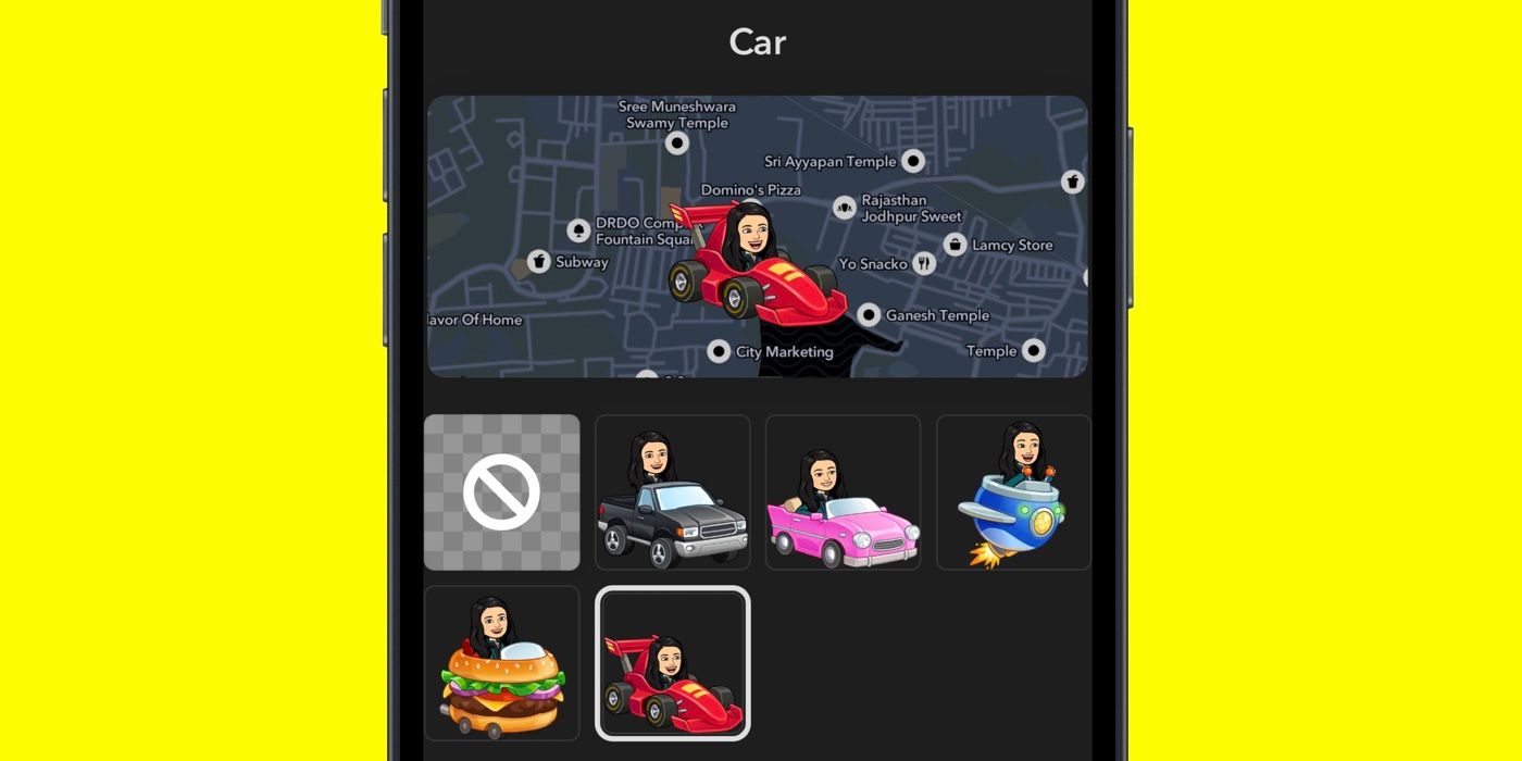 Opsi mobil Snapchat Bitmoji di Tampilan Peta