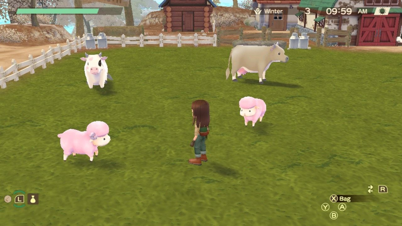 SoS AWL animals and the player in a farm field.