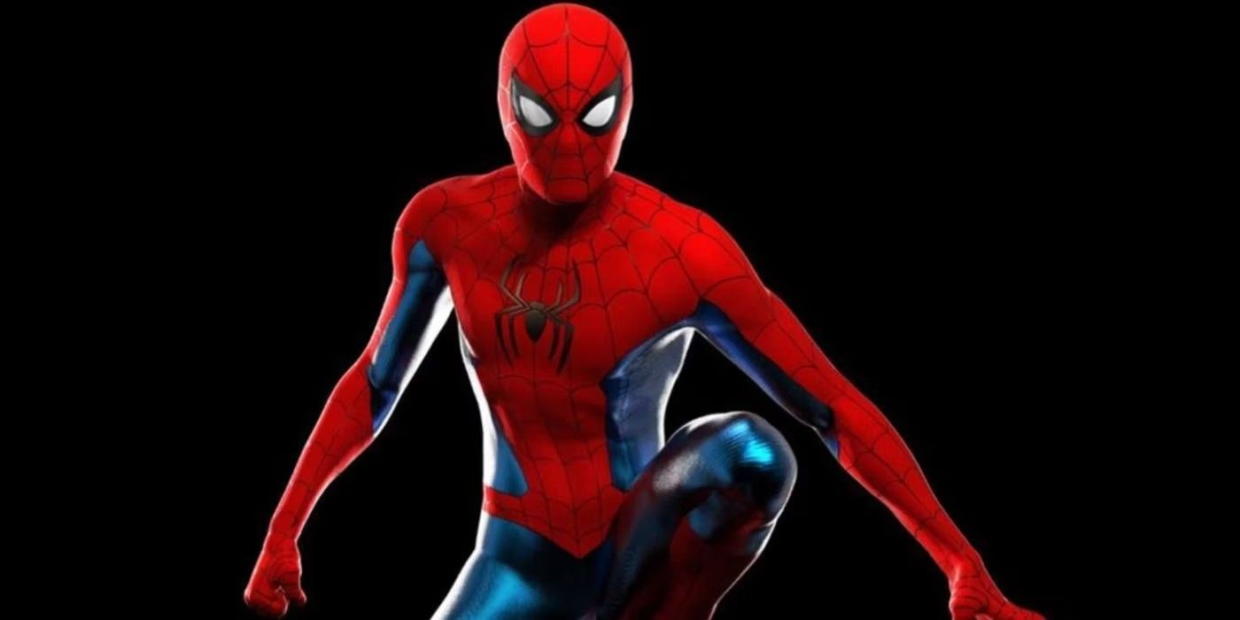Spider-Man: No Way Home's ending suit against a black background.