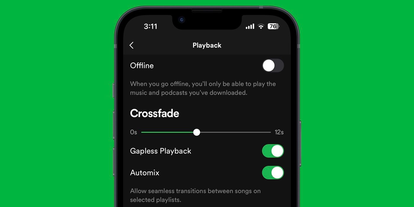 Spotify Crossfade settings on iOS app